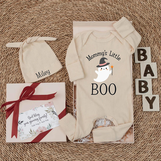 Mommy's Little Boo Baby Bodysuit Cute Halloween Ghost Witch Hat Star Fall Outfit Newborn Gift
