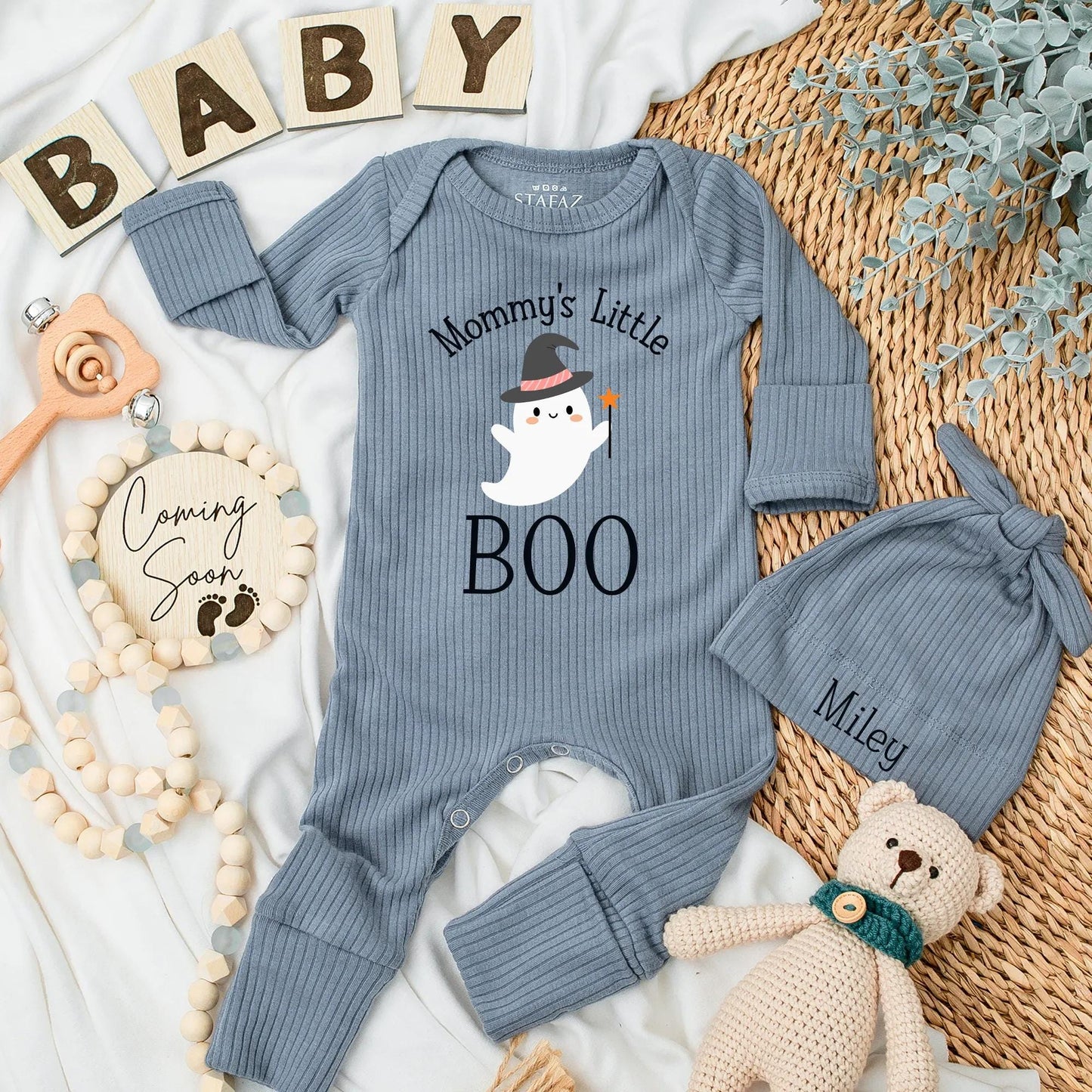 Mommy's Little Boo Baby Bodysuit Cute Halloween Ghost Witch Hat Star Fall Outfit Newborn Gift