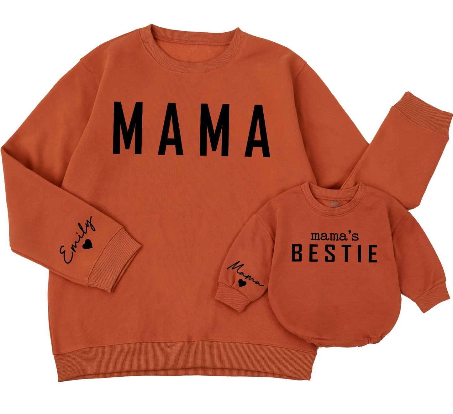 Personalized Mama and Bestie Sweatshirt with Name on Sleeve Matching Family Gift Soft Cotton Comfortable Holiday Outfit