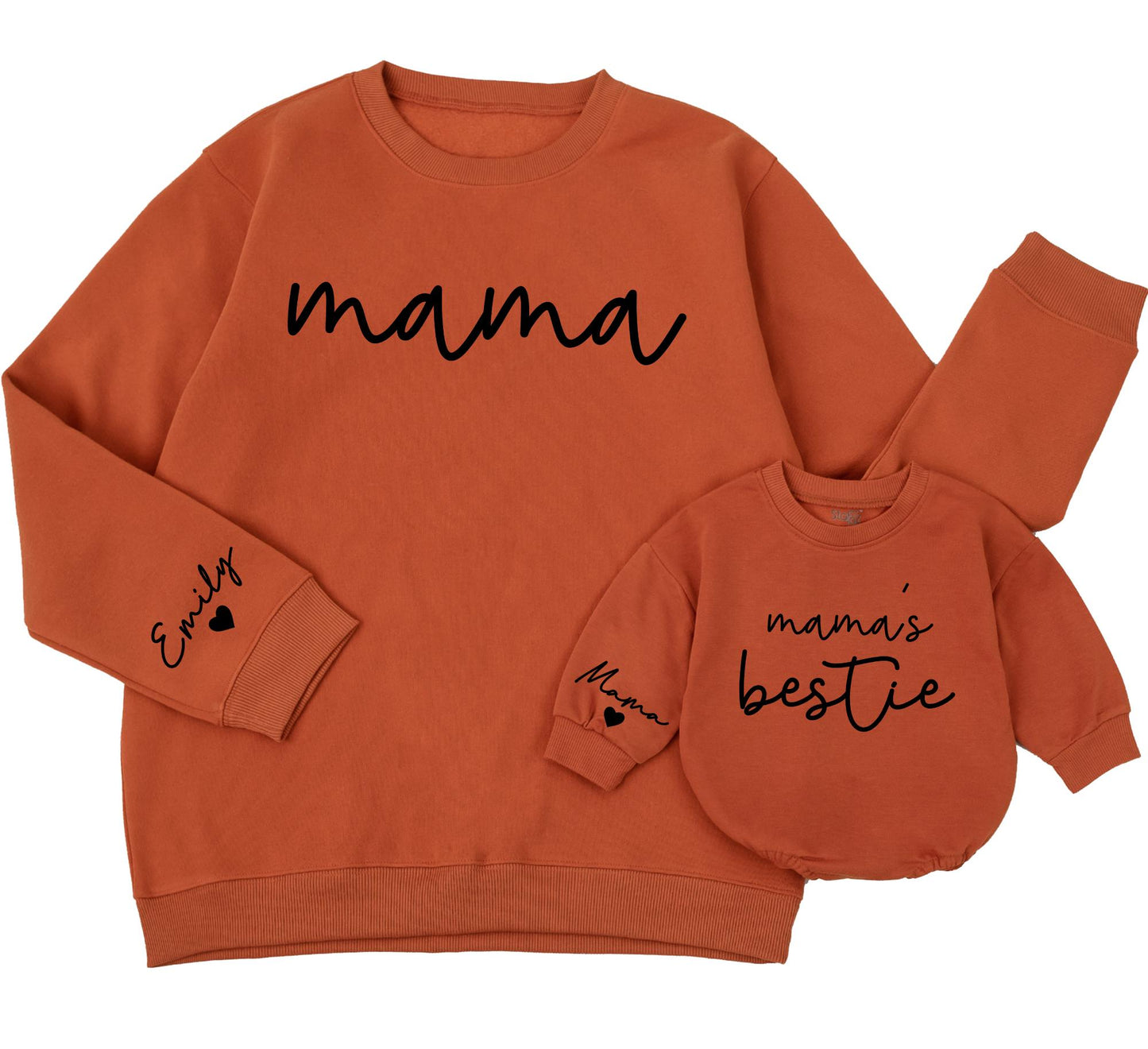 Mama & Mama's Bestie Matching Sweatshirt Set Minimalist Cursive Mom Daughter Outfit Cozy Family Gift