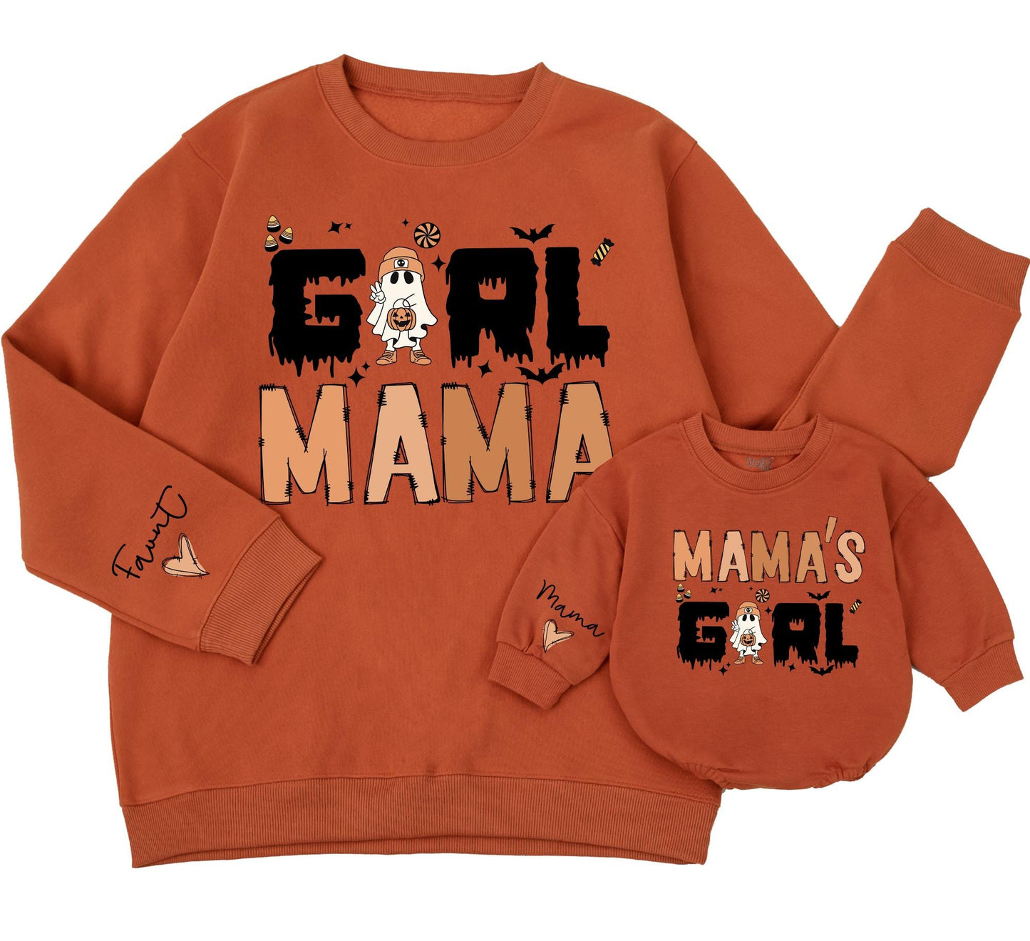 Girl Mama & Mama's Girl Halloween Matching Outfit - Spooky Season Family Sweatshirts, Custom Gifts for Mom & Baby