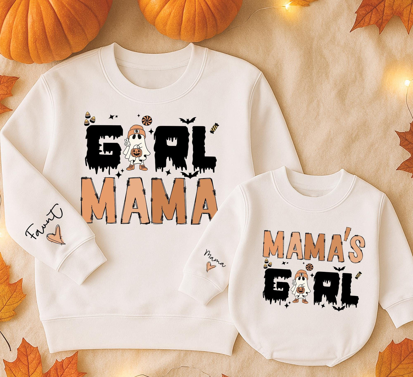 Girl Mama & Mama's Girl Halloween Matching Outfit - Spooky Season Family Sweatshirts, Custom Gifts for Mom & Baby