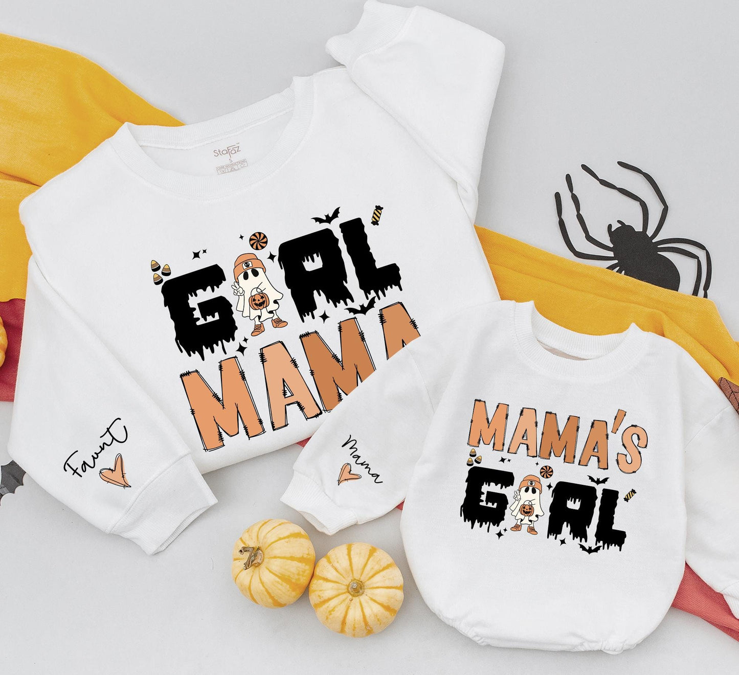 Girl Mama & Mama's Girl Halloween Matching Outfit - Spooky Season Family Sweatshirts, Custom Gifts for Mom & Baby
