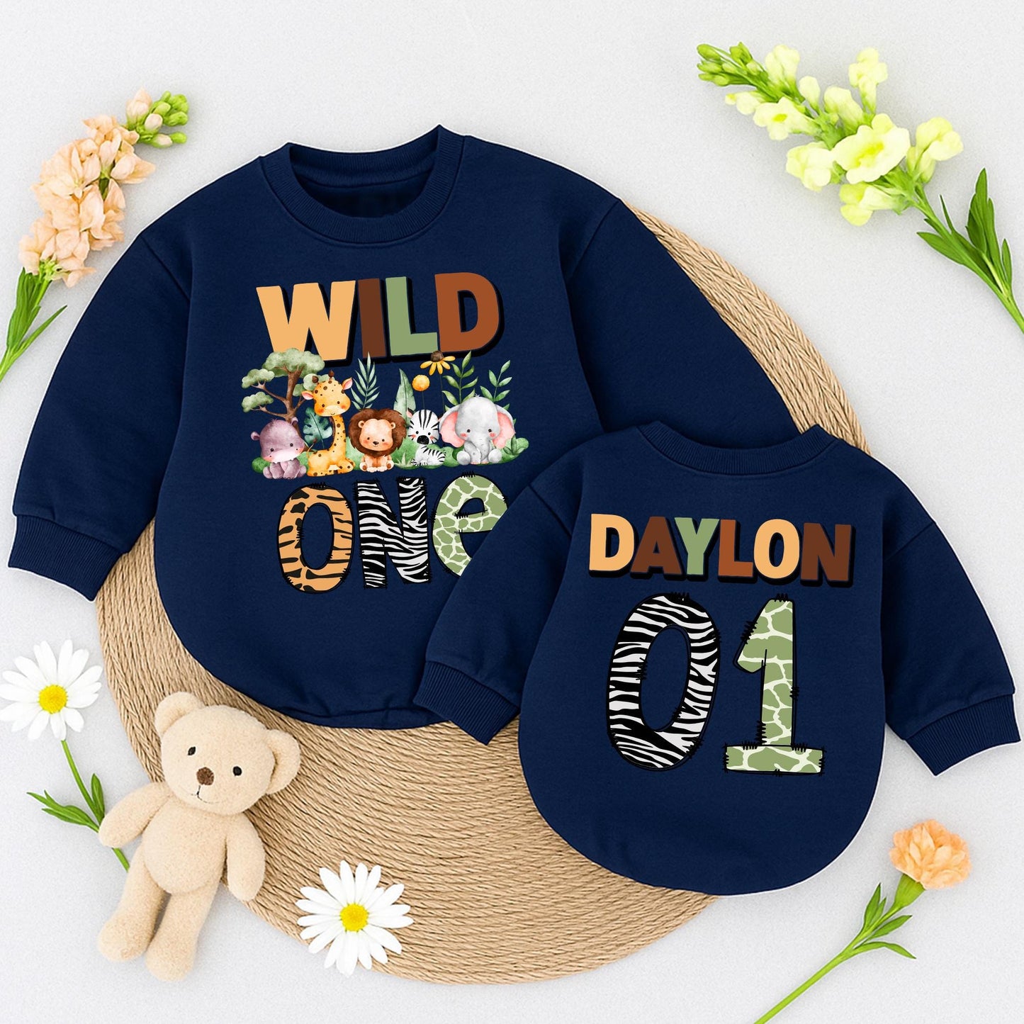Wild One Safari Birthday Romper Personalized Daylon 01 Jungle Animals Baby Toddler Outfit First Birthday Boy Girl Gift