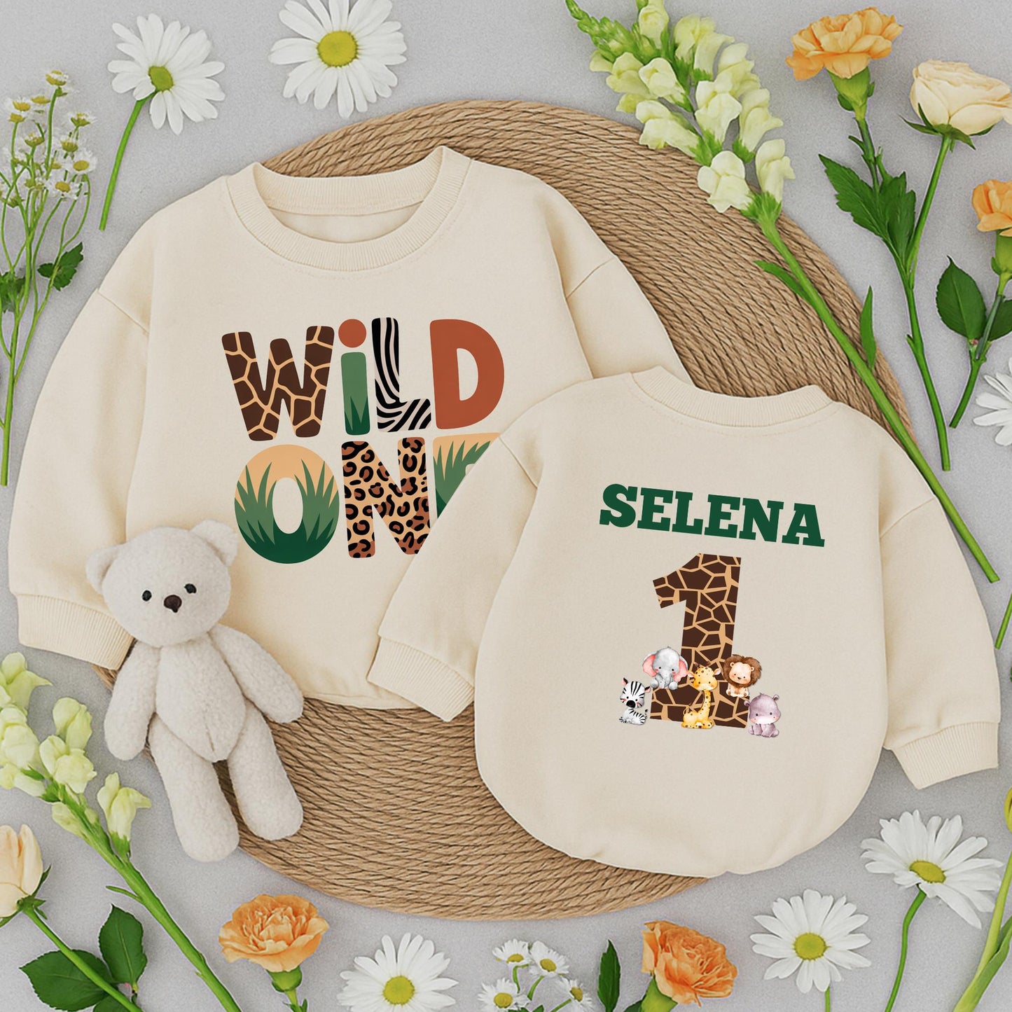 Custom Wild One Safari Birthday Outfit Baby Boy "SELENA" Giraffe Print First Birthday Bash Celebration Gift