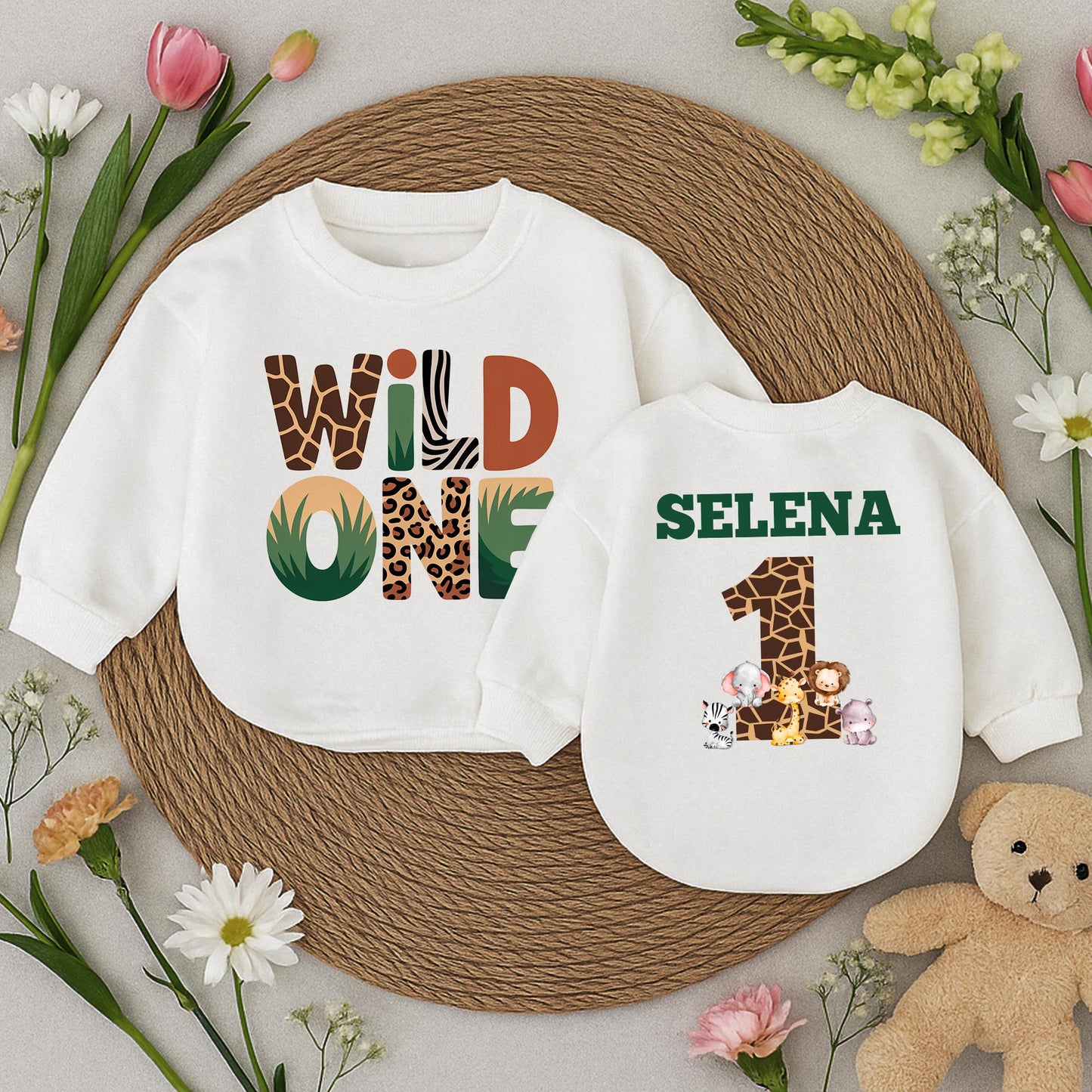 Custom Wild One Safari Birthday Outfit Baby Boy "SELENA" Giraffe Print First Birthday Bash Celebration Gift
