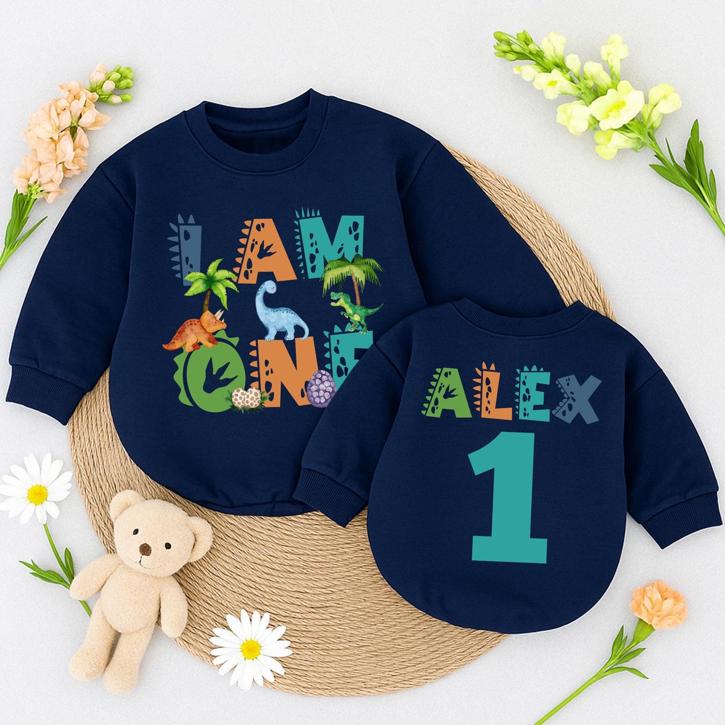 Alex's 1st Birthday Dinosaur Romper Cute Dino Scale Pattern "I Am One" Outfit for Baby Boys