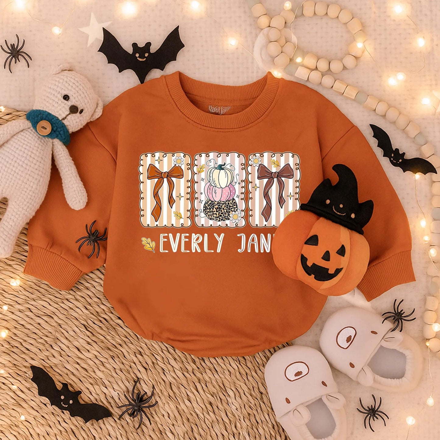 Custom Floral Fall Baby Girl Bubble Romper, Pumpkin & Thanksgiving Outfit, Autumn Clothes Gift for Baby's First Thanksgiving