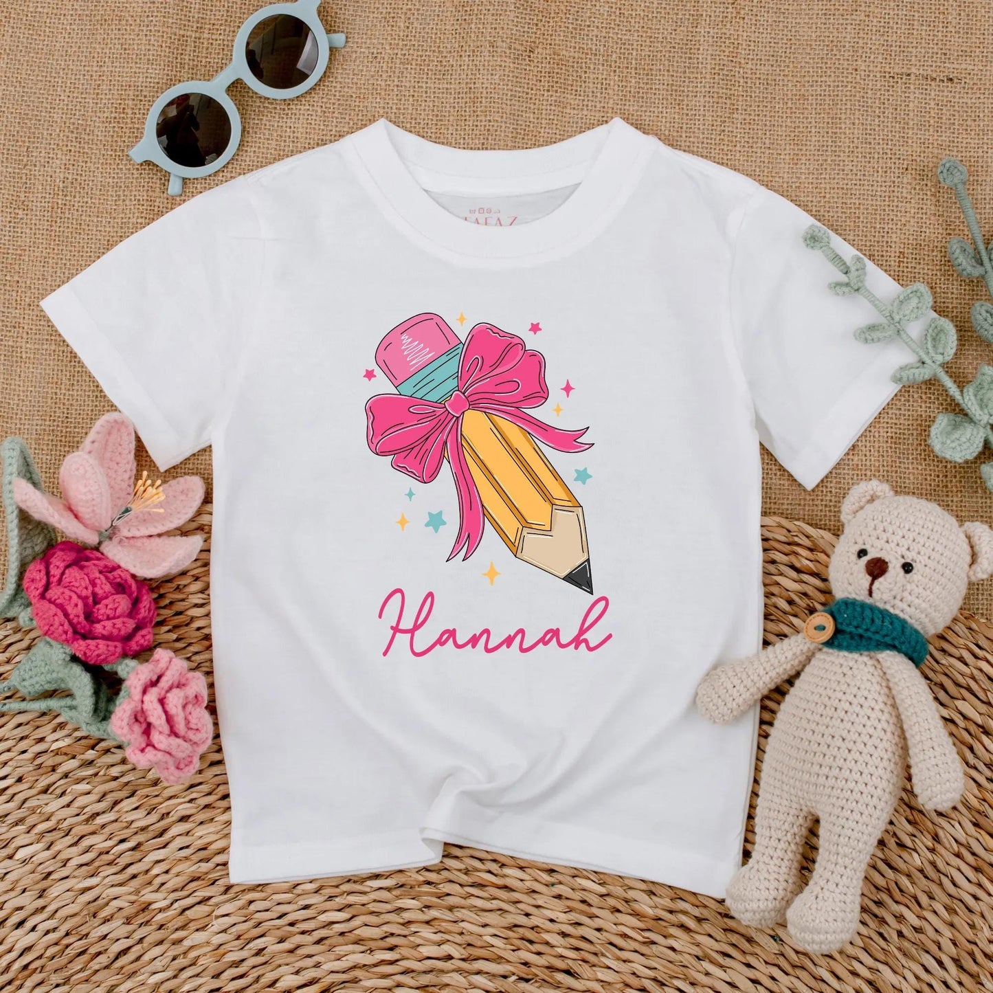 Personalized Pencil Bow Baby Romper Custom Name Back To School First Day Preschool Girl Toddler Gift