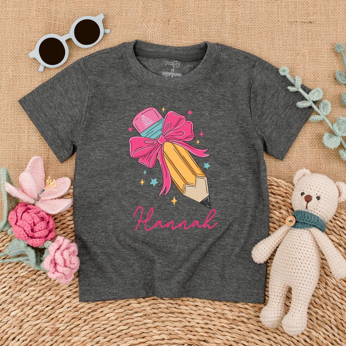 Personalized Pencil Bow Baby Romper Custom Name Back To School First Day Preschool Girl Toddler Gift