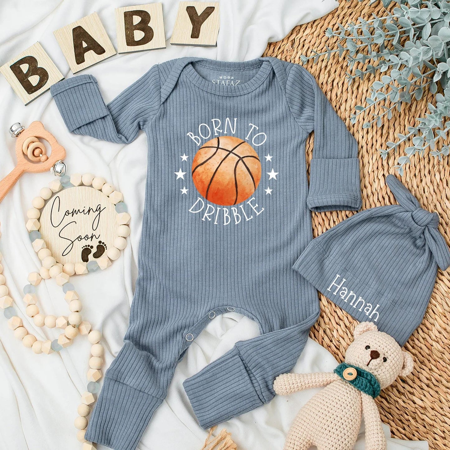 Personalized Born to Dribble Basketball Baby Bodysuit Soft Cotton Newborn Sports Outfit Gift for New Dad Funny Game Day Baby Shower