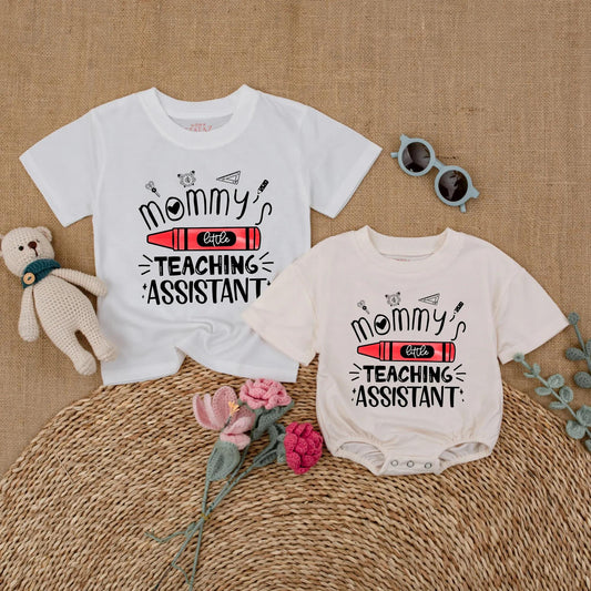 Mommy's Little Teaching Assistant Baby Romper Cute Back To School Toddler Shirt Perfect Preschool Teacher Mom Gift