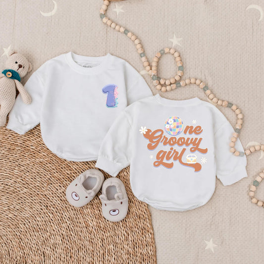 Personalized One Groovy Girl Bubble Romper Hippie First Birthday Outfit Soft Cotton Baby Girl Bodysuit Newborn Clothes Gift Boho Retro Style