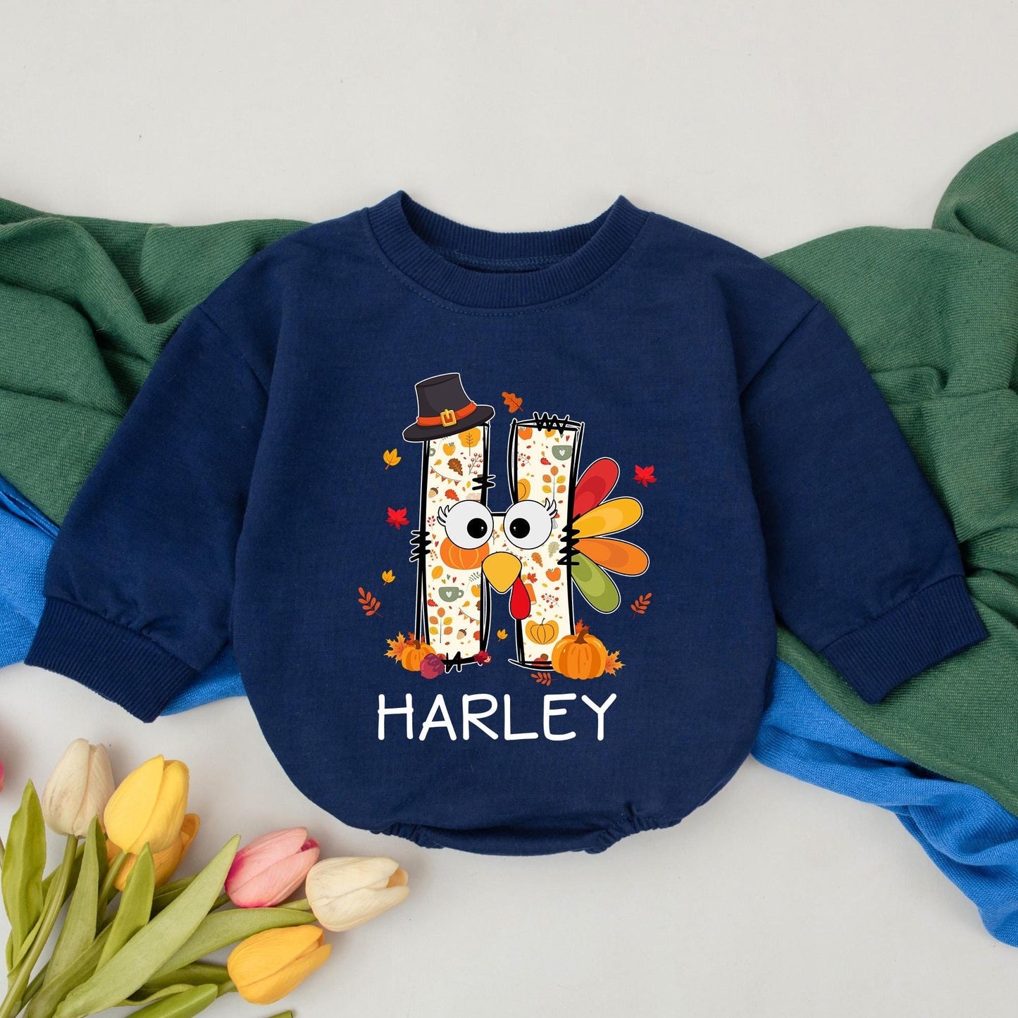 Personalized Thanksgiving Baby Romper Turkey Outfit First Fall Baby Gift, Baby Shower Bodysuit Announcement, Little Turkey