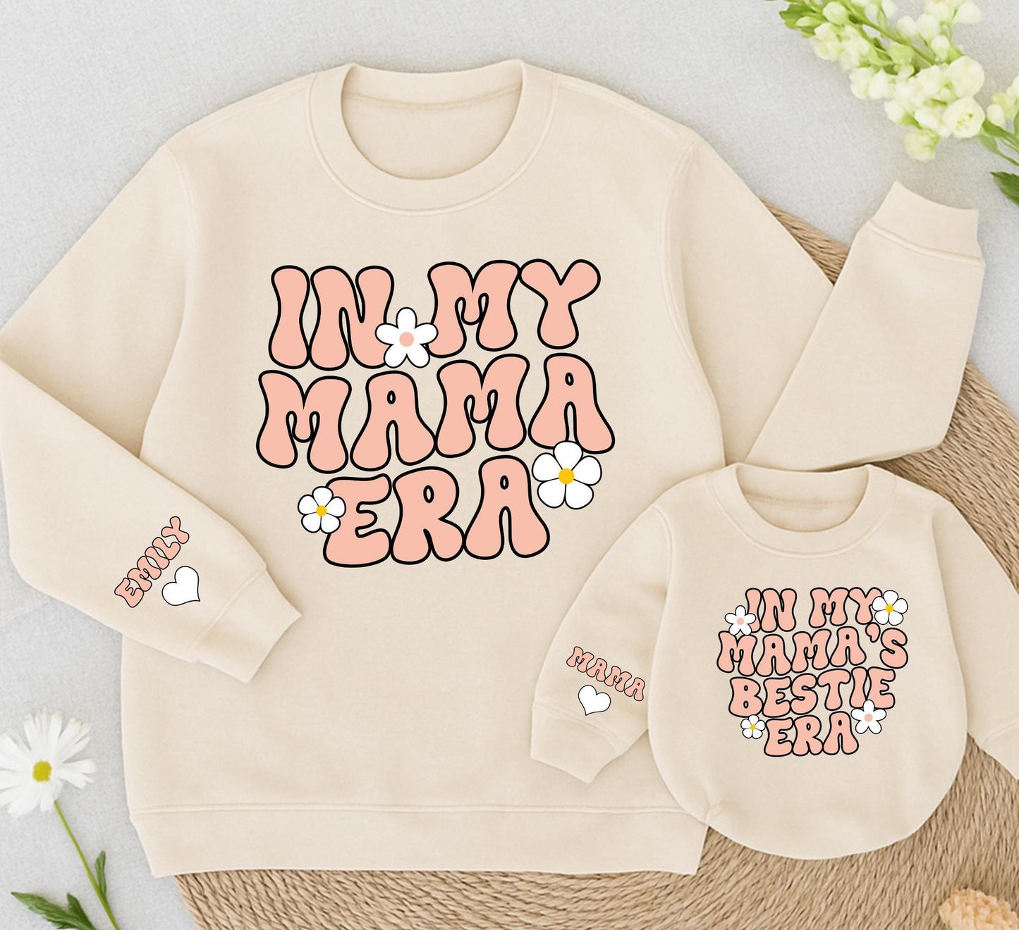 In My Mama Era Bestie Daisy Sweatshirt Mommy and Me Retro Matching Mother Daughter Outfits