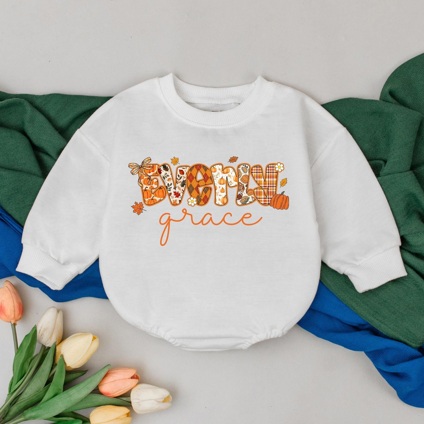 Personalized Thankful Pumpkin Baby Romper, Fall Baby Girl Outfit, Custom Name Thanksgiving Bodysuit, Baby Shower Gift, Autumn Gift (139 chars)