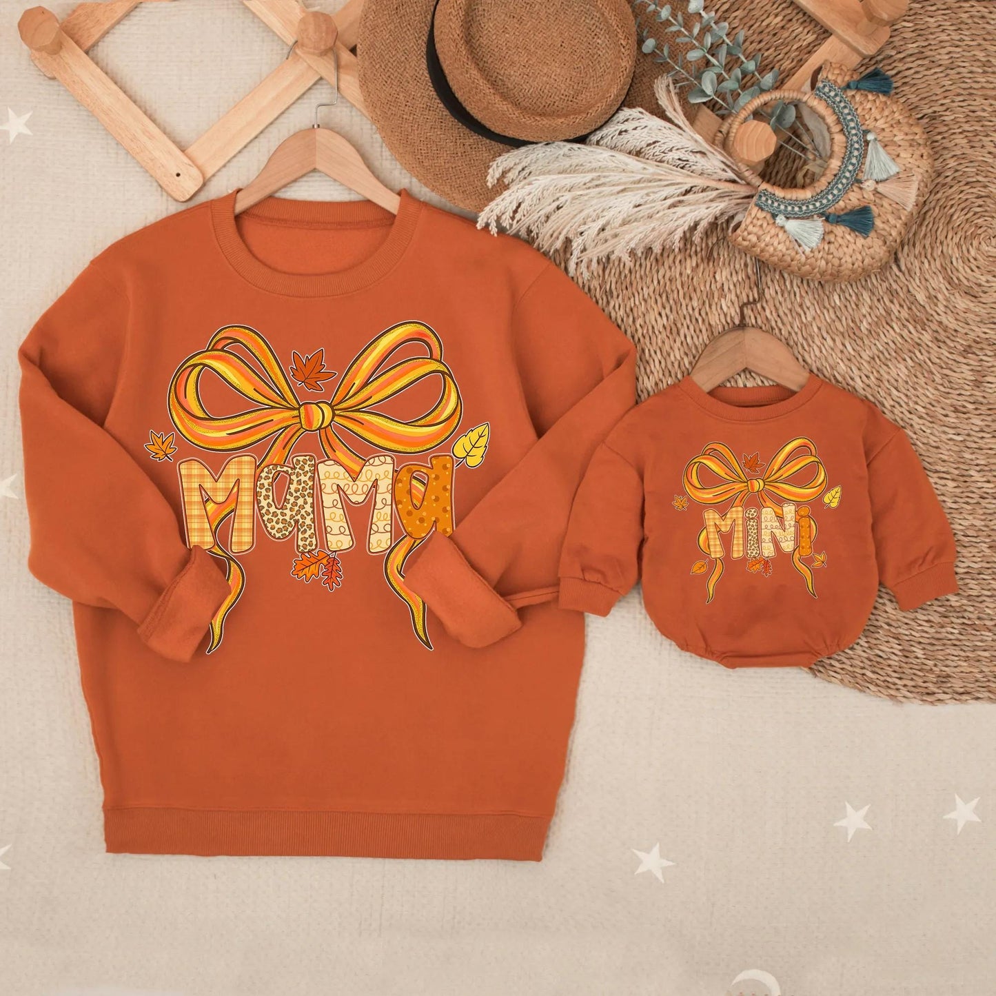 Mama & Mini Fall Bow Sweatshirts, Matching Mommy and Me Outfits, Autumn Leopard Print Sweaters, Thanksgiving Outfit, Mom and Baby Gifts 138 chars