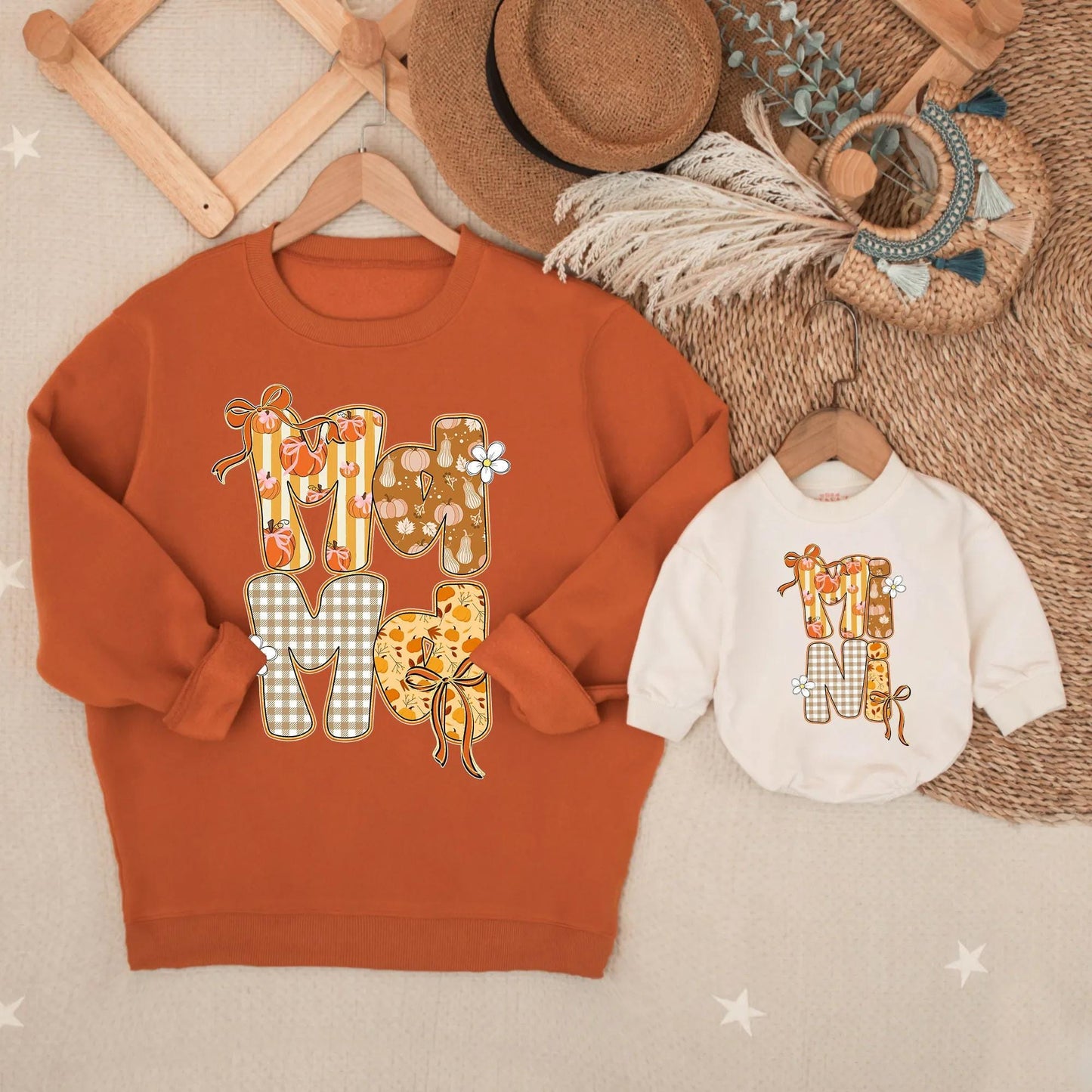 Cozy Mommy and Me Fall Sweatshirts with Sparkly Autumn Pumpkin Design, Soft Thanksgiving Mom Baby Outfits and Mother Daughter Sweaters