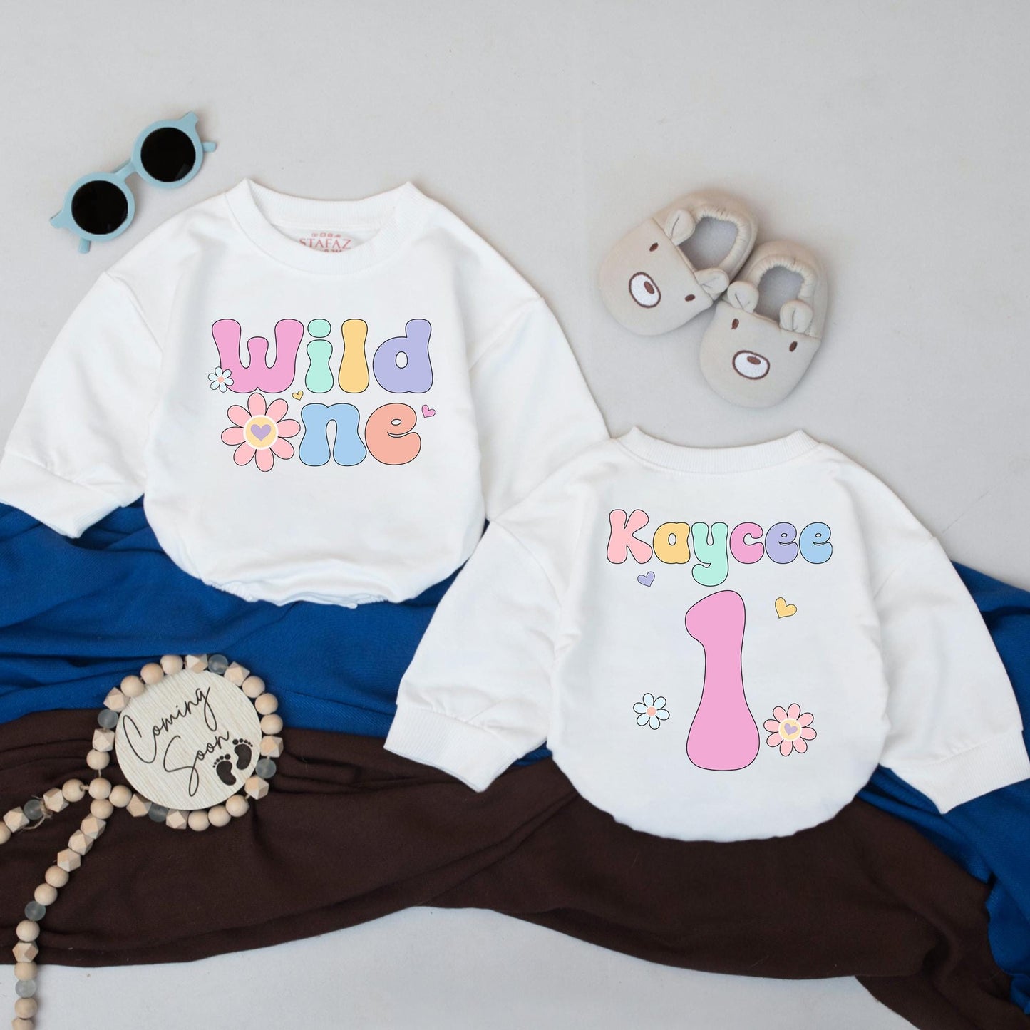 Personalized Wild One Pastel Floral Birthday Romper for Baby Girl Cake Smash Outfit Custom Name Floral Details Whimsical First Birthday Celebration Clothes