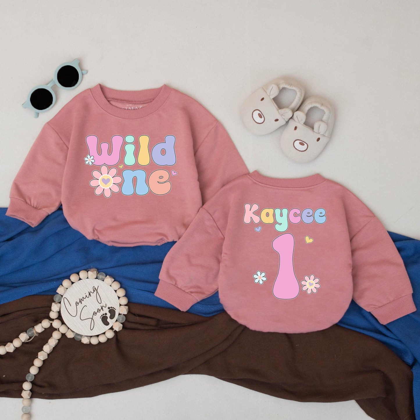 Personalized Wild One Pastel Floral Birthday Romper for Baby Girl Cake Smash Outfit Custom Name Floral Details Whimsical First Birthday Celebration Clothes