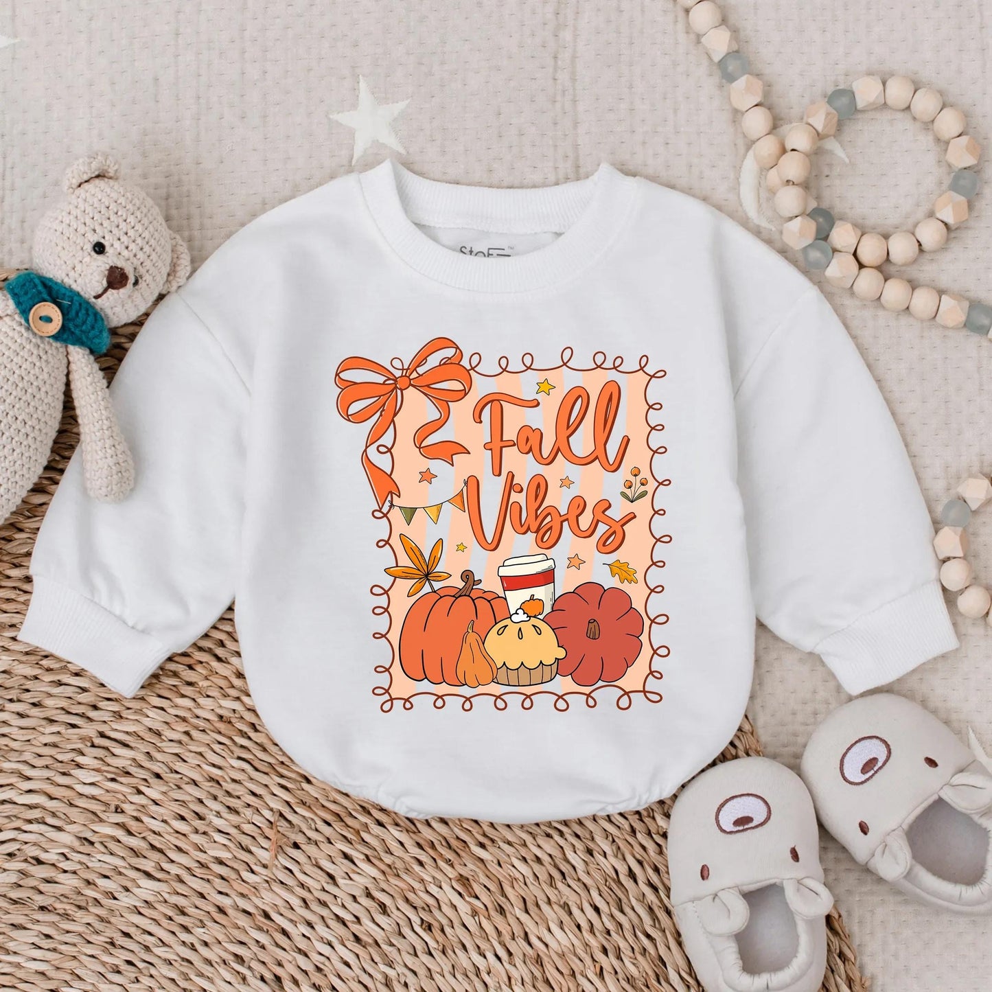 Cozy Fall Vibes Bubble Romper Baby Girl Autumn Pumpkin Long Sleeve Outfit Thanksgiving Baby Clothes