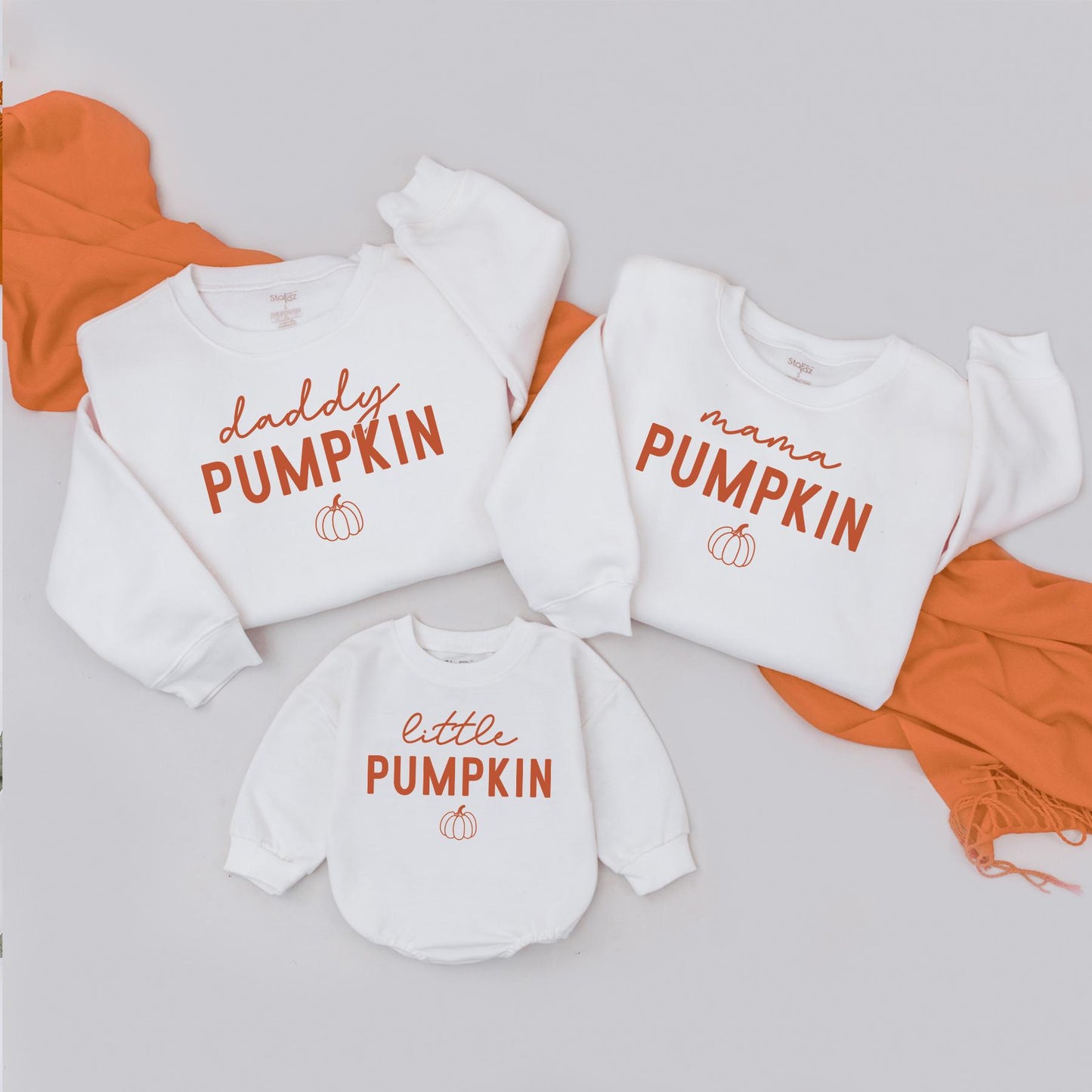 Family Pumpkin Sweatshirts Rust Orange "Pumpkin" Design Mommy and Me Fall Matching Outfits Baby Bodysuit Thanksgiving Retro Cozy