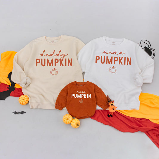 Family Pumpkin Sweatshirts Rust Orange "Pumpkin" Design Mommy and Me Fall Matching Outfits Baby Bodysuit Thanksgiving Retro Cozy