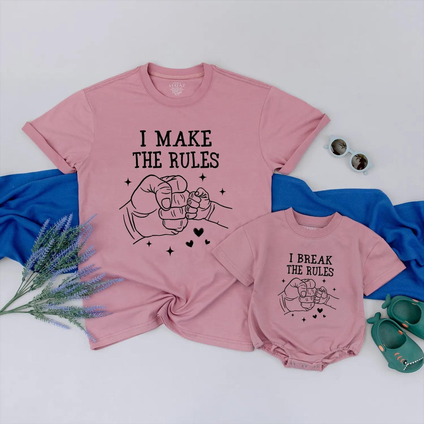 I Make the Rules I Break the Rules Matching Dad & Baby Outfit Funny Fist Bump Set Father Son Gift