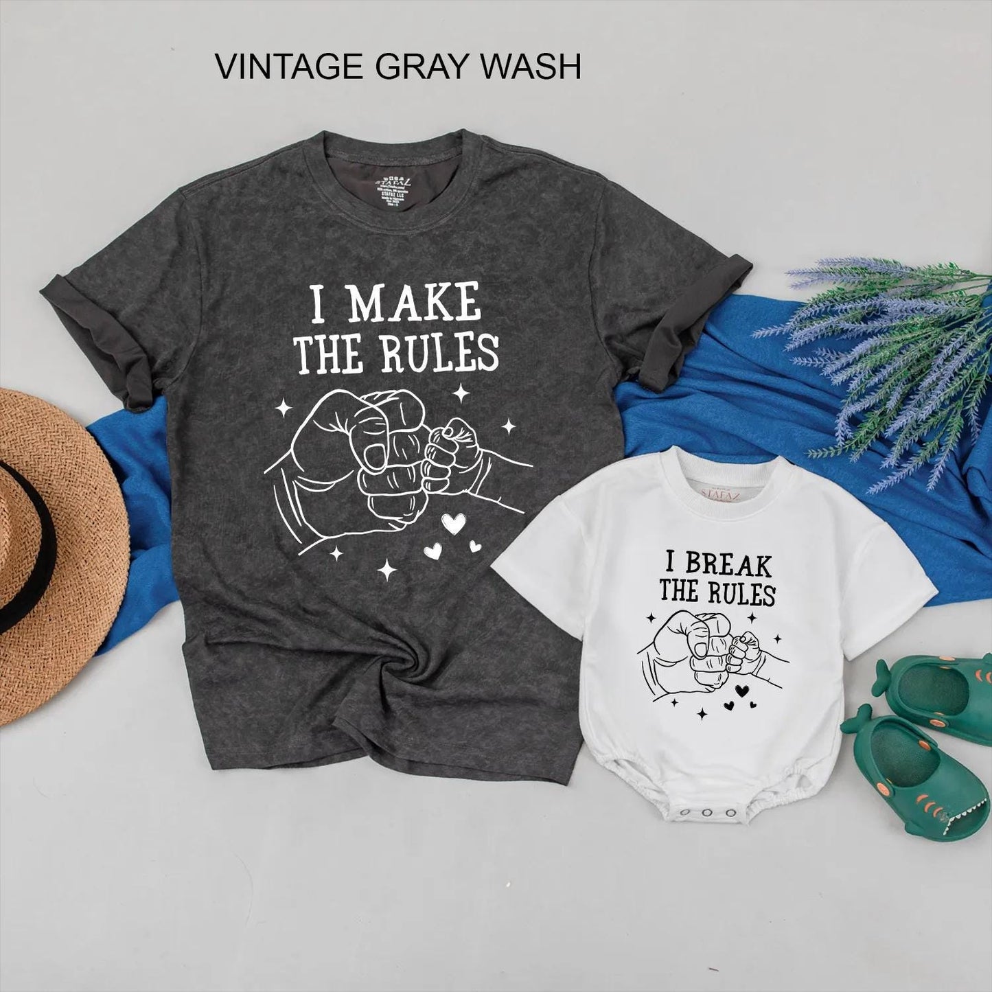 I Make the Rules I Break the Rules Matching Dad & Baby Outfit Funny Fist Bump Set Father Son Gift