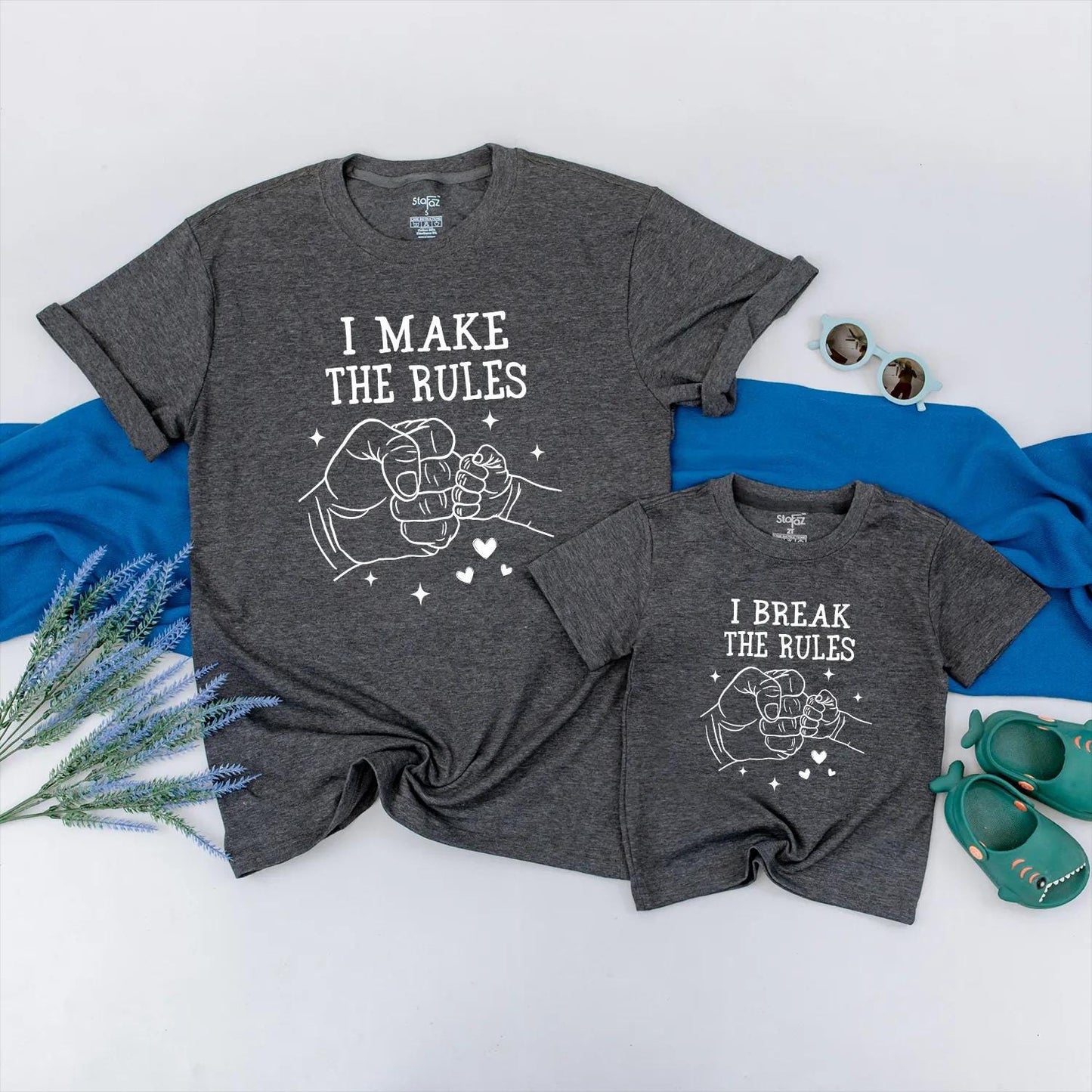 I Make the Rules I Break the Rules Matching Dad & Baby Outfit Funny Fist Bump Set Father Son Gift