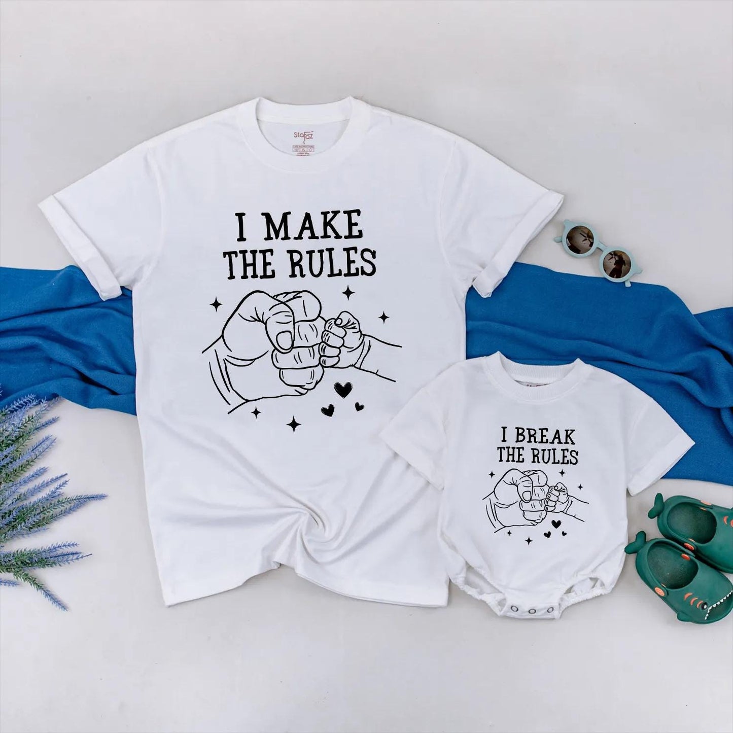 I Make the Rules I Break the Rules Matching Dad & Baby Outfit Funny Fist Bump Set Father Son Gift