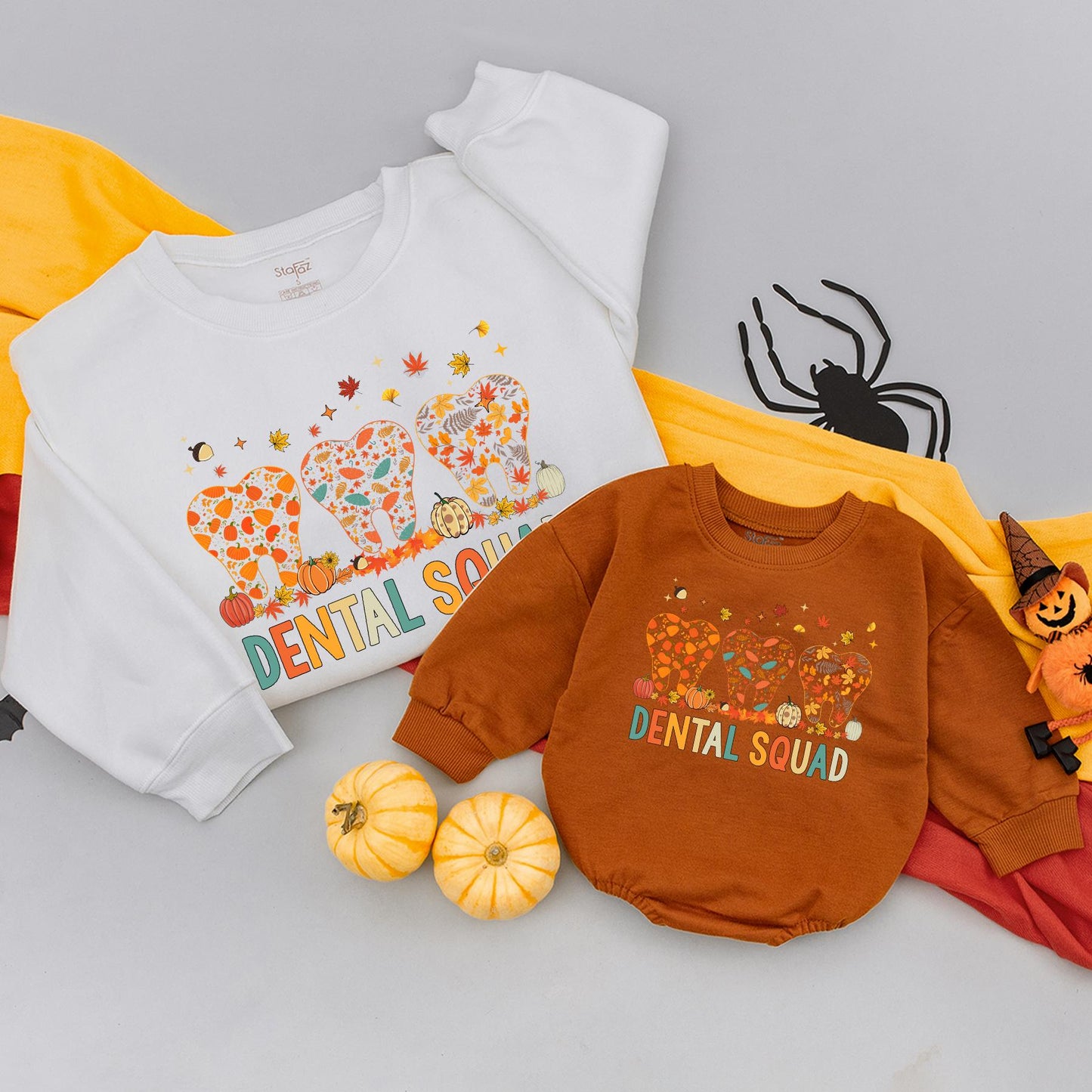 Dental Squad Fall Baby Romper Happy Thanksgiving Dentist Family Matching Autumn Leaves Brush Them All