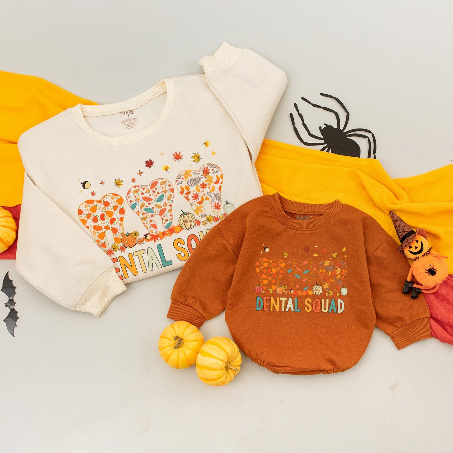 Dental Squad Fall Baby Romper Happy Thanksgiving Dentist Family Matching Autumn Leaves Brush Them All