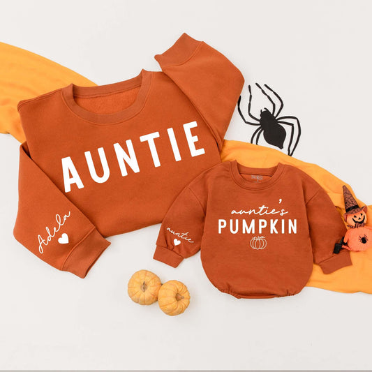 Matching Auntie & Me Pumpkin Sweatshirts: Fall Family Outfits for Baby & Toddler, Thanksgiving Season Fun