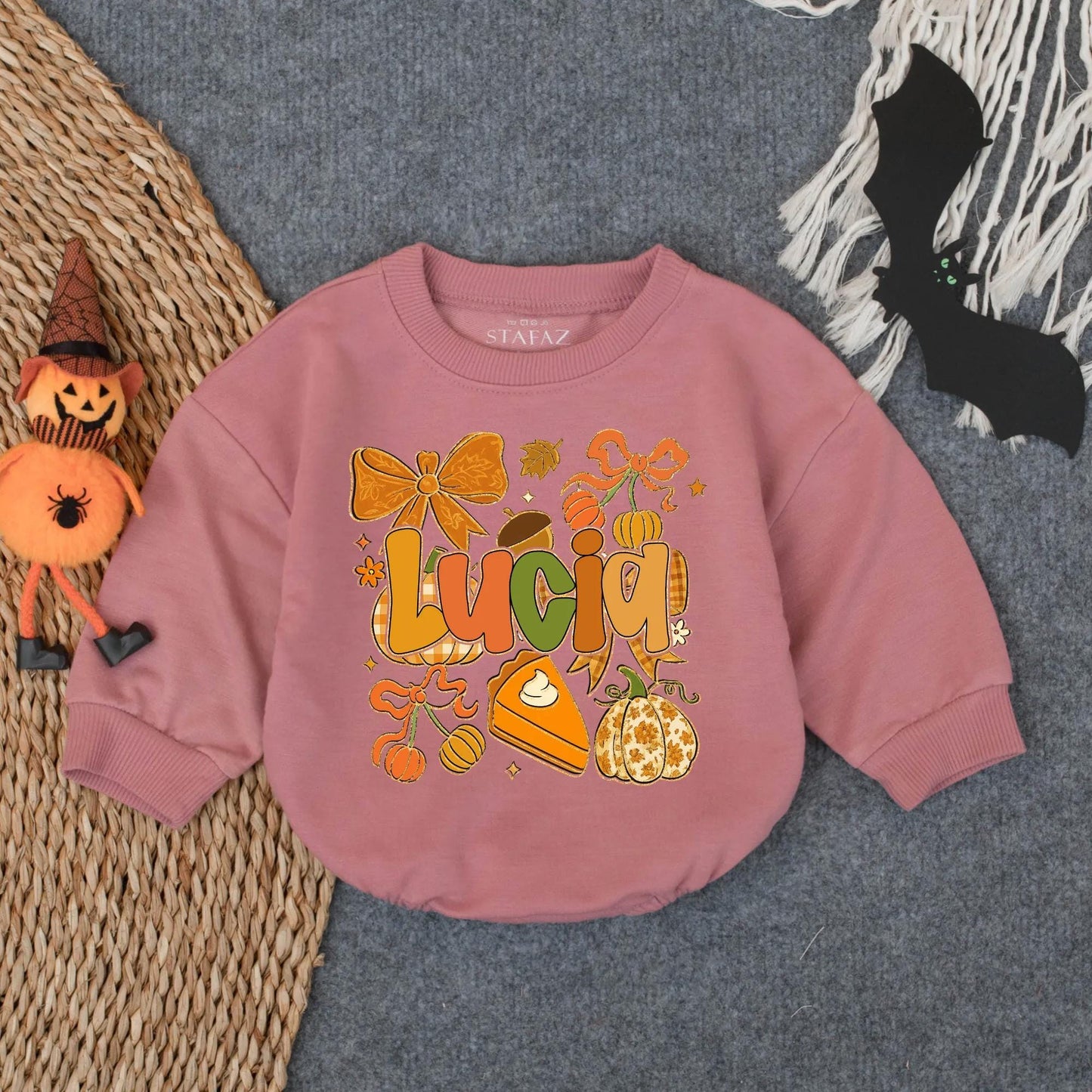 Personalized Pumpkin Glitter Romper Baby Girl's First Thanksgiving Outfit Fall Bubble Suit Custom Name Toddler Holiday Clothes