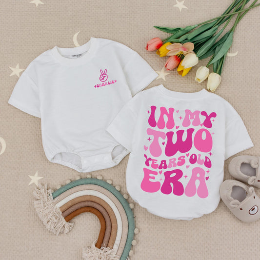 Custom Name In My Two Years Old Era Baby Romper, Trendy Second Birthday Outfit for Toddler Girl Boy Bodysuit Unique 2nd Bday Gift