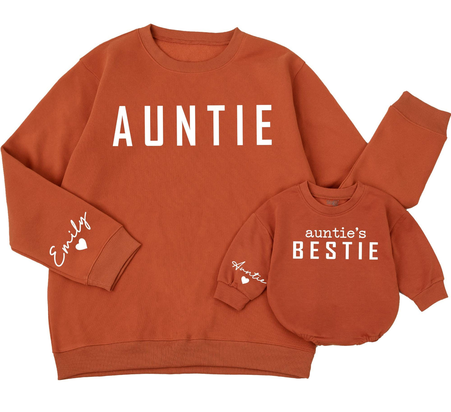 Auntie's Bestie Matching Sweatshirts - Adorable Aunt & Me Sweaters for Pumpkin Spice Season, Cute Thanksgiving Family Outfit, Personalized Emily Sleeve 139