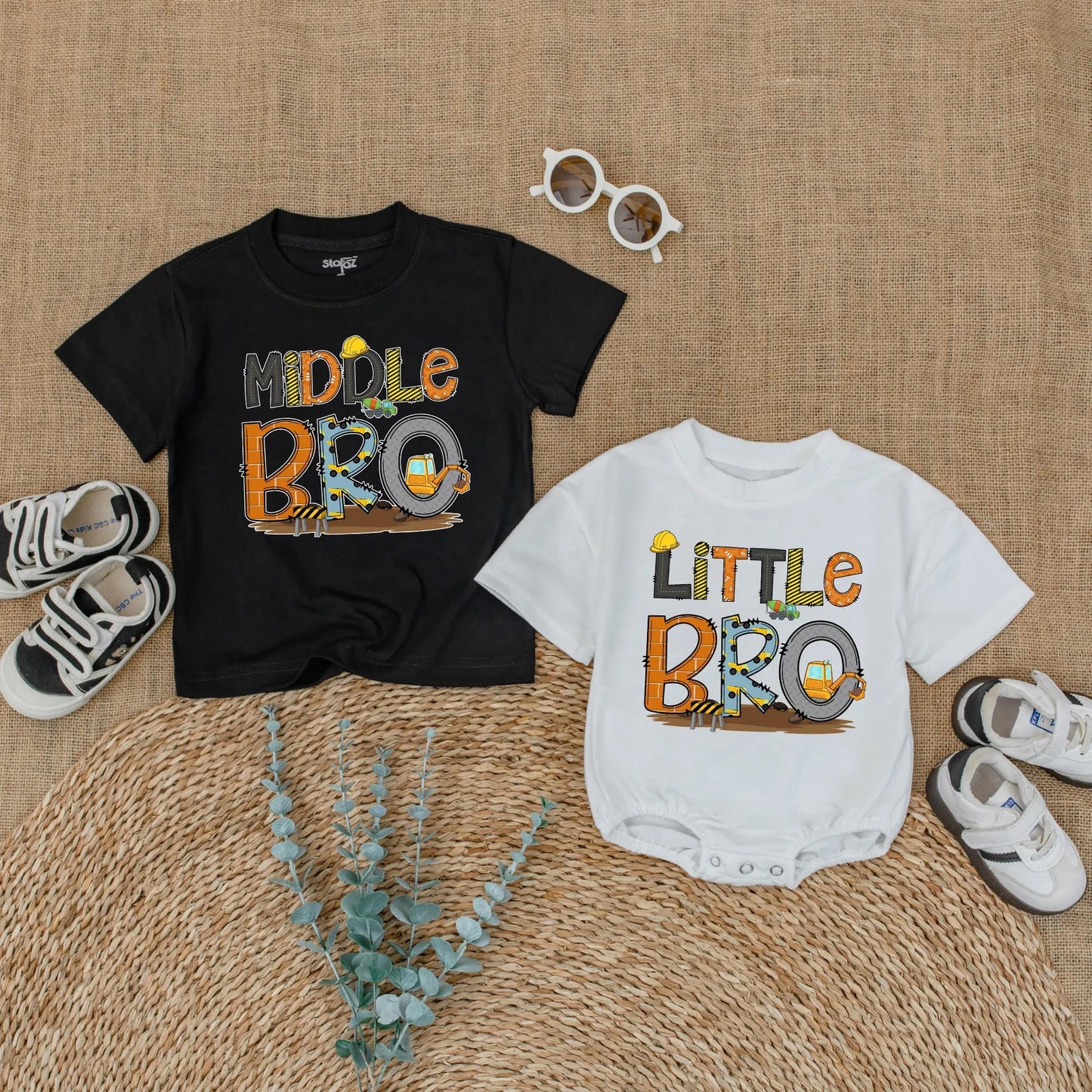 Big Brother Little Brother Construction Matching Shirts Reveal Outfits Toddler Boy Baby Announcement Clothes