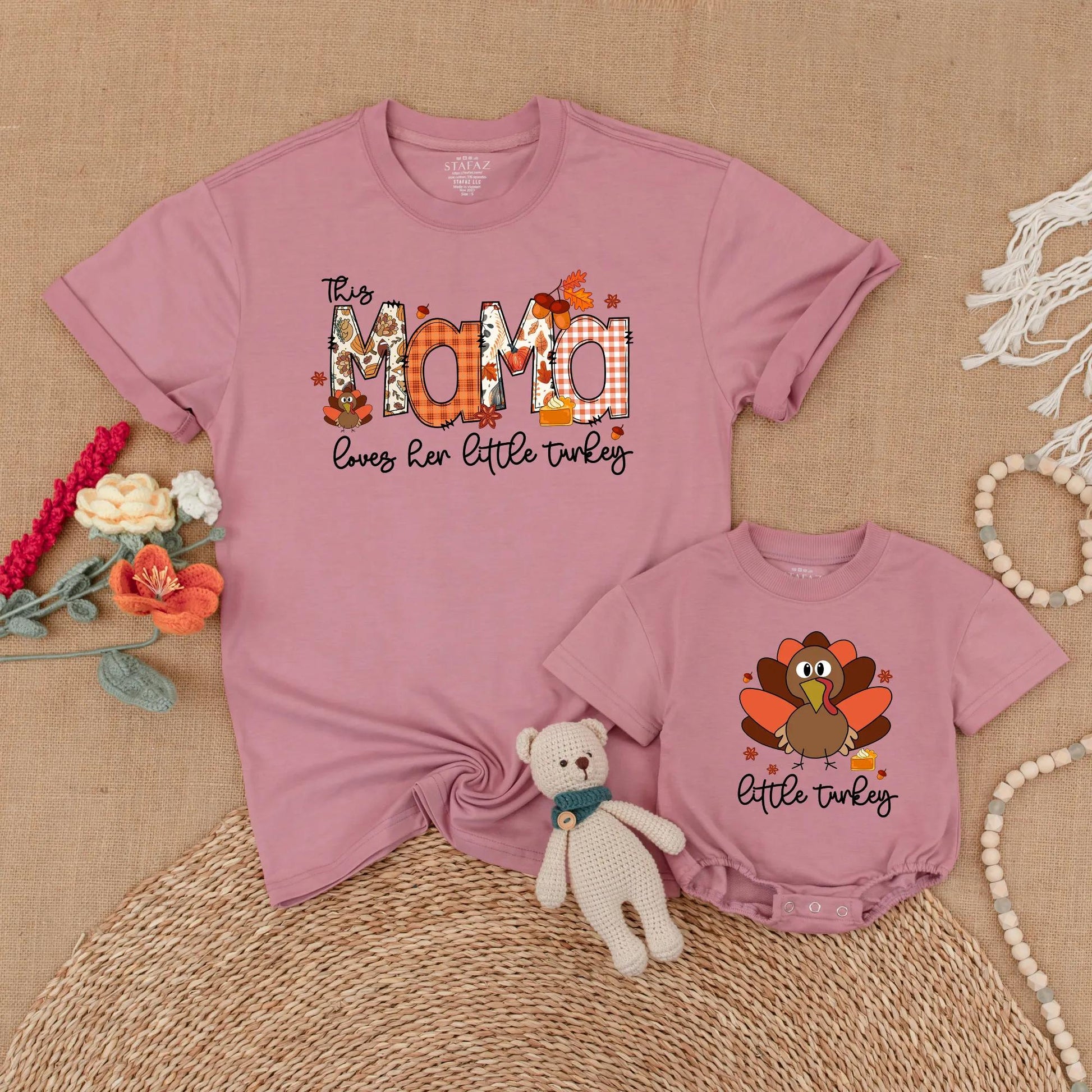 Adorable Mommy and Me Matching Turkey Shirts for Baby and Toddler, Charming Thanksgiving Family Outfit Idea Fall Season New Mom Gift