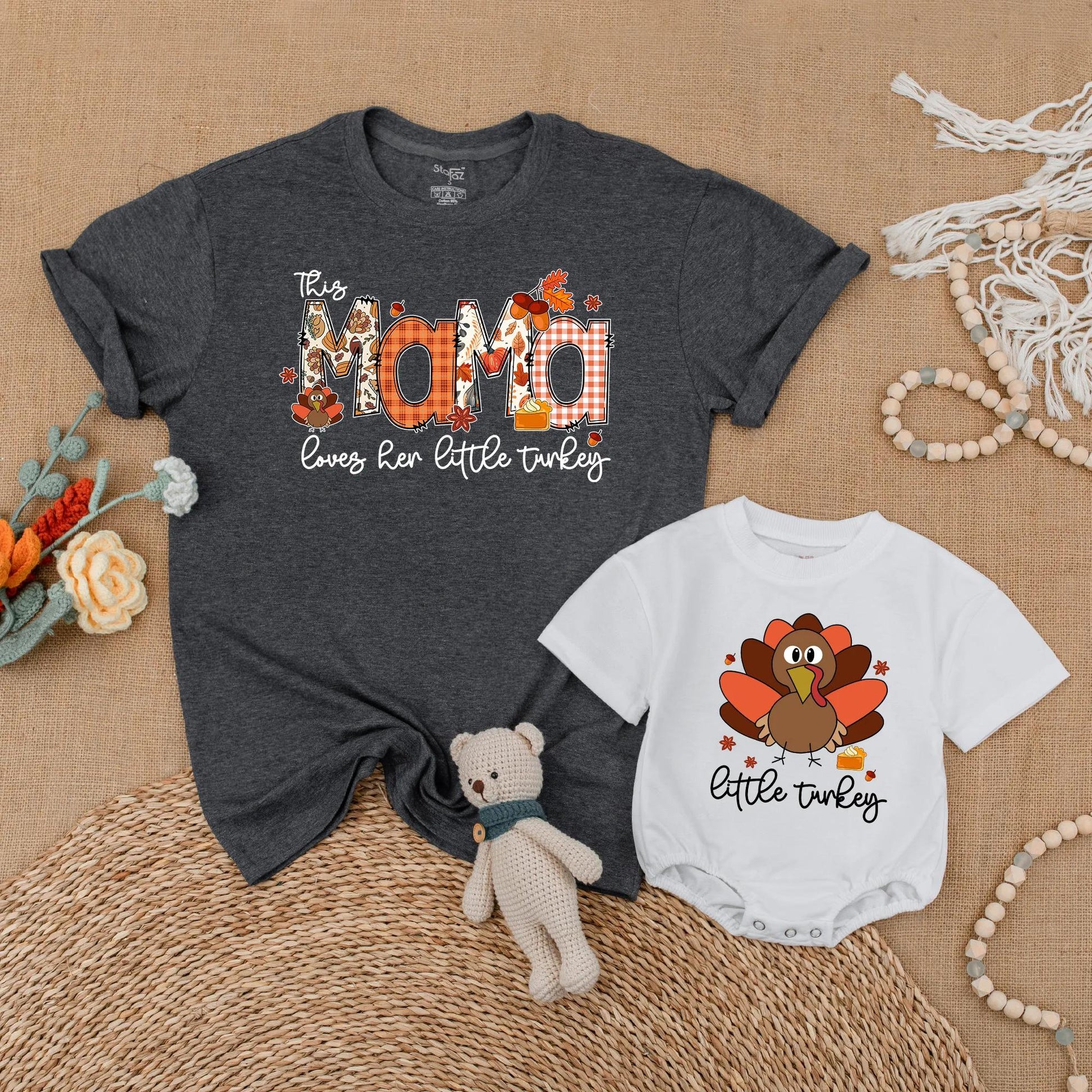Adorable Mommy and Me Matching Turkey Shirts for Baby and Toddler, Charming Thanksgiving Family Outfit Idea Fall Season New Mom Gift