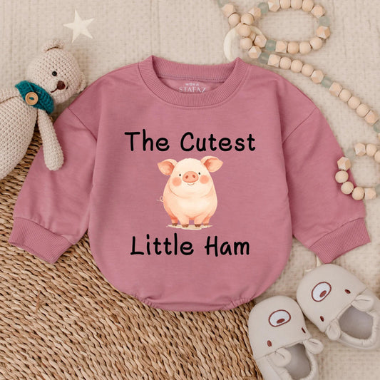 Cutest Little Ham Pig Baby Romper Sweatshirt Funny Farm Animal Outfit Soft Comfortable Toddler Newborn Bodysuit Cute Baby Shower Gift Clothes