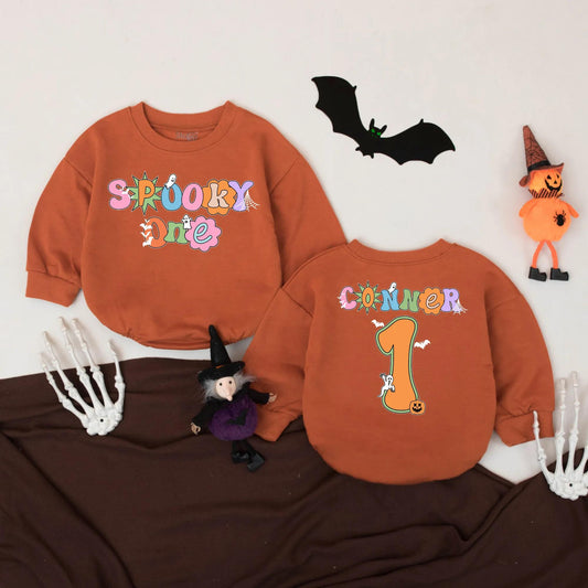 Spooky One Baby Romper, Personalized Halloween 1st Birthday Outfit, Spooky Birthday Bodysuit, Fall Baby Gift (139 chars)