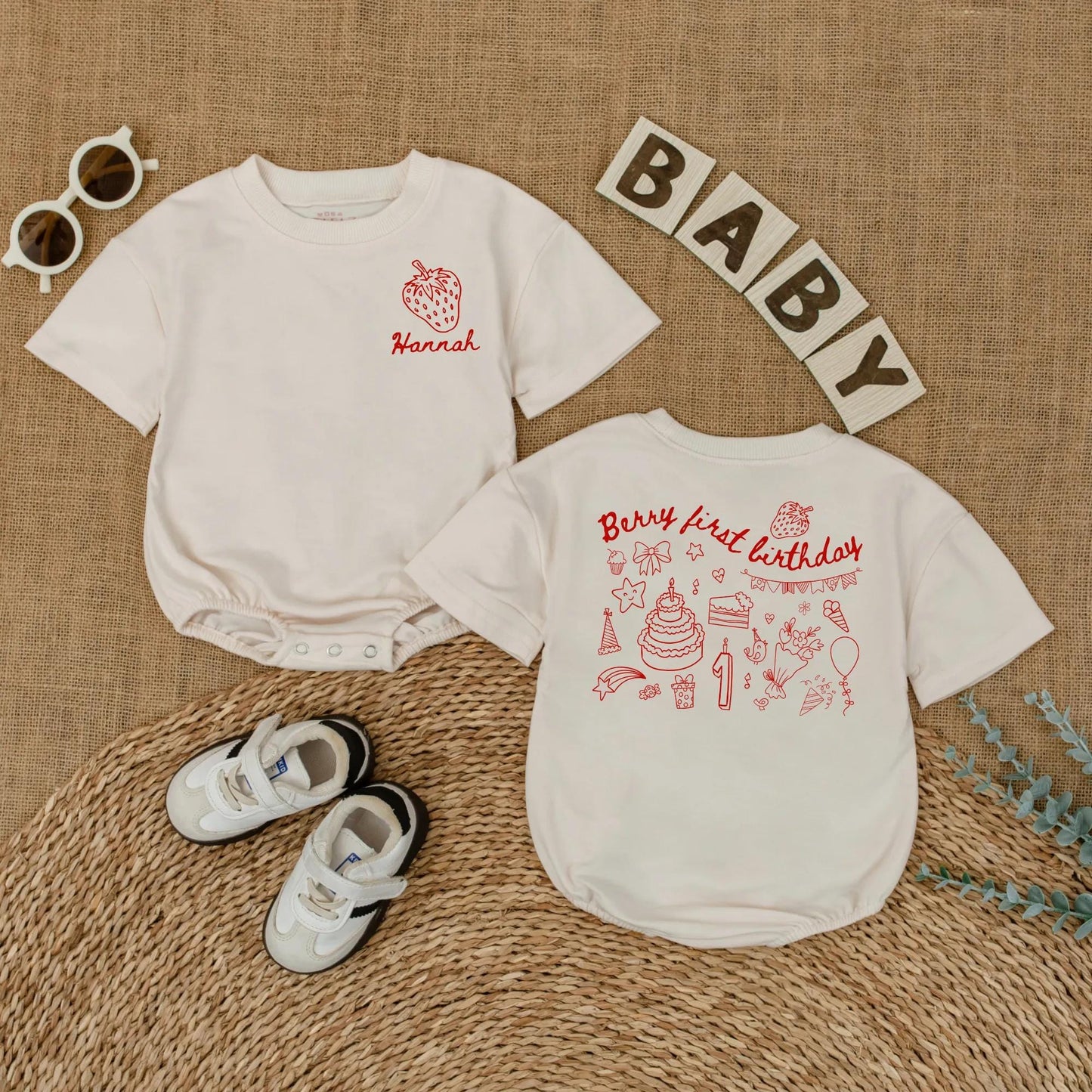 Personalized Berry First Birthday Baby Romper – Custom Strawberry Bodysuit for Baby Girl’s 1st Birthday – Cute Short Sleeve Outfit for Baby Girl