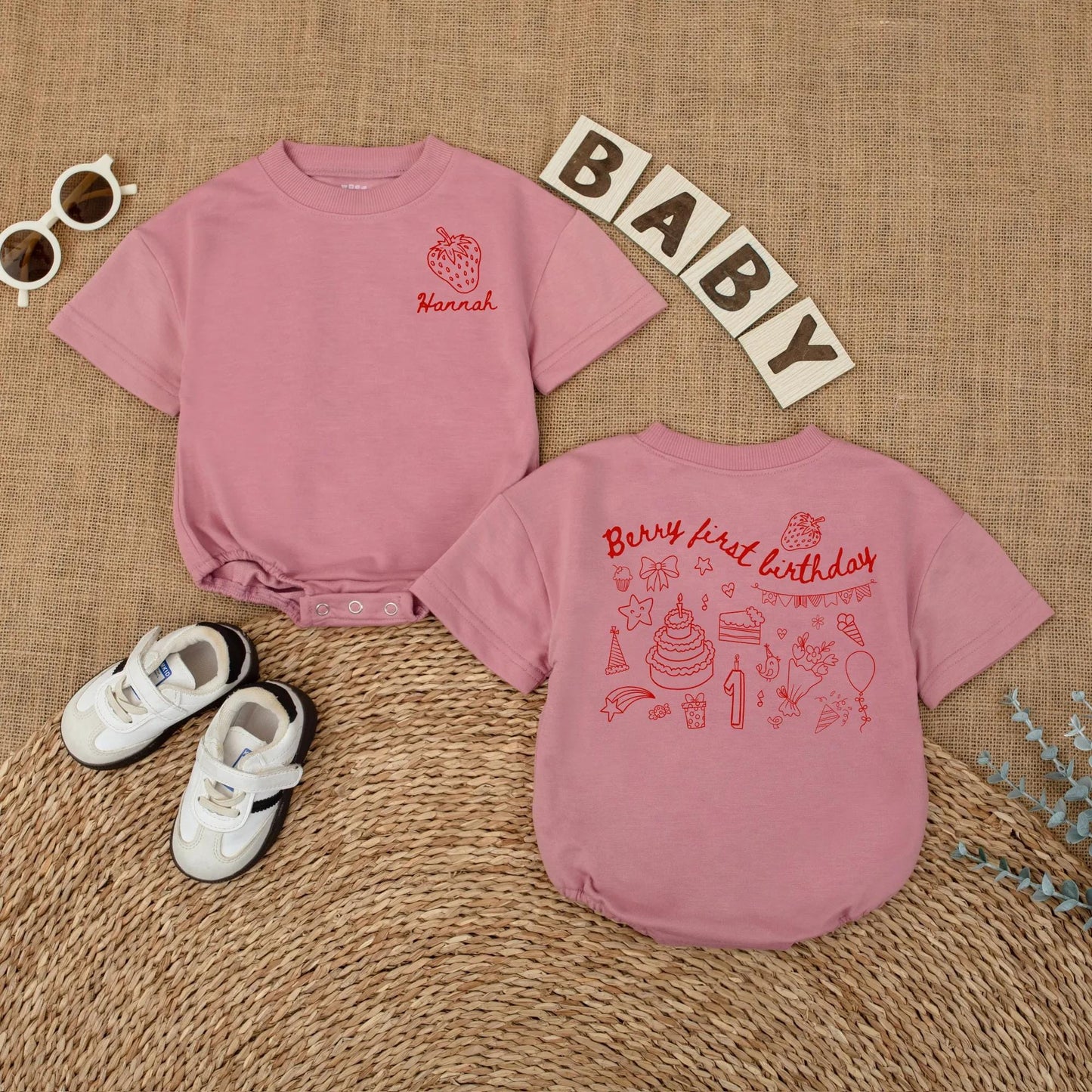 Personalized Berry First Birthday Baby Romper – Custom Strawberry Bodysuit for Baby Girl’s 1st Birthday – Cute Short Sleeve Outfit for Baby Girl