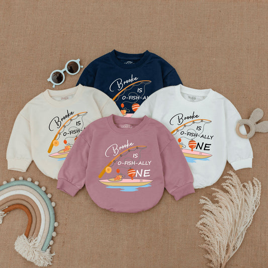 Ofishally One First Birthday Bubble Romper Baby Bodysuit 1st Birthday Outfit Baby Boy Summer Clothes Custom Fishing Theme