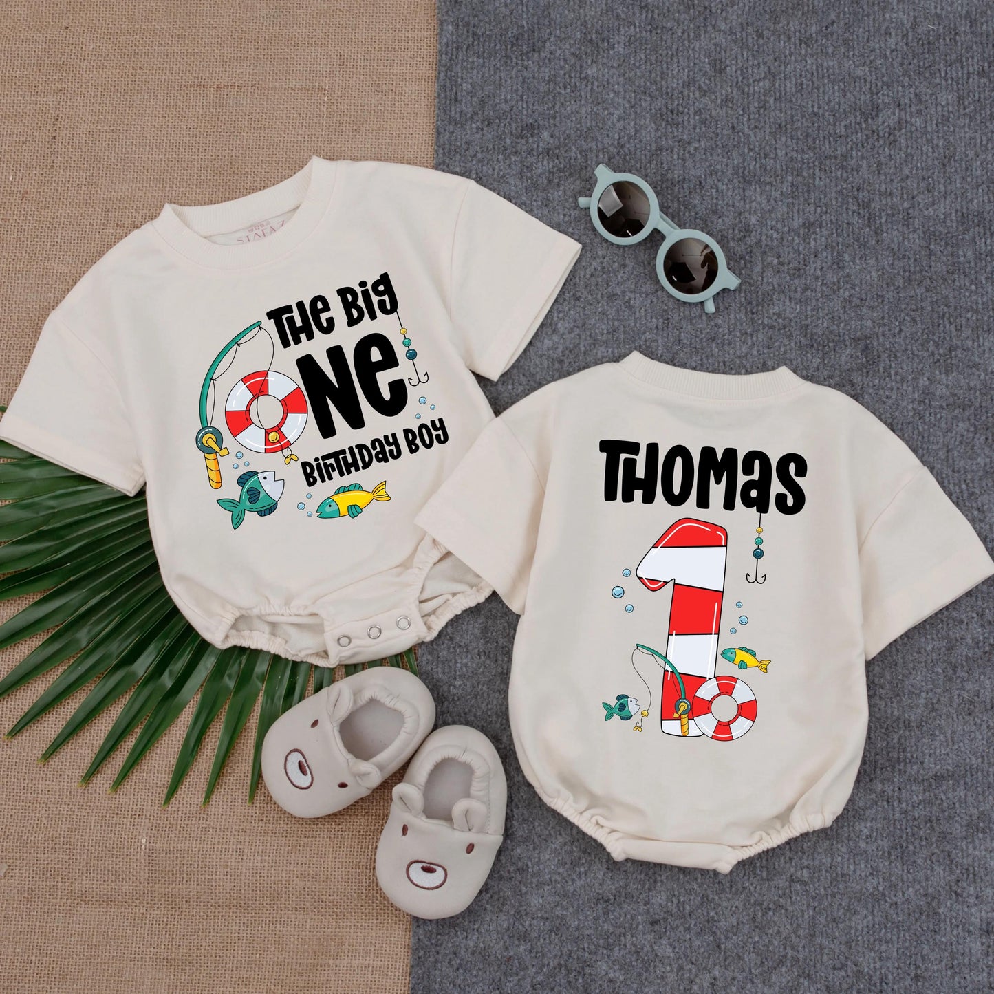 Big One Fishing Boy 1st Birthday Bubble Romper - First Birthday Outfit for Boy, Nautical Theme, Summer Baby Gift