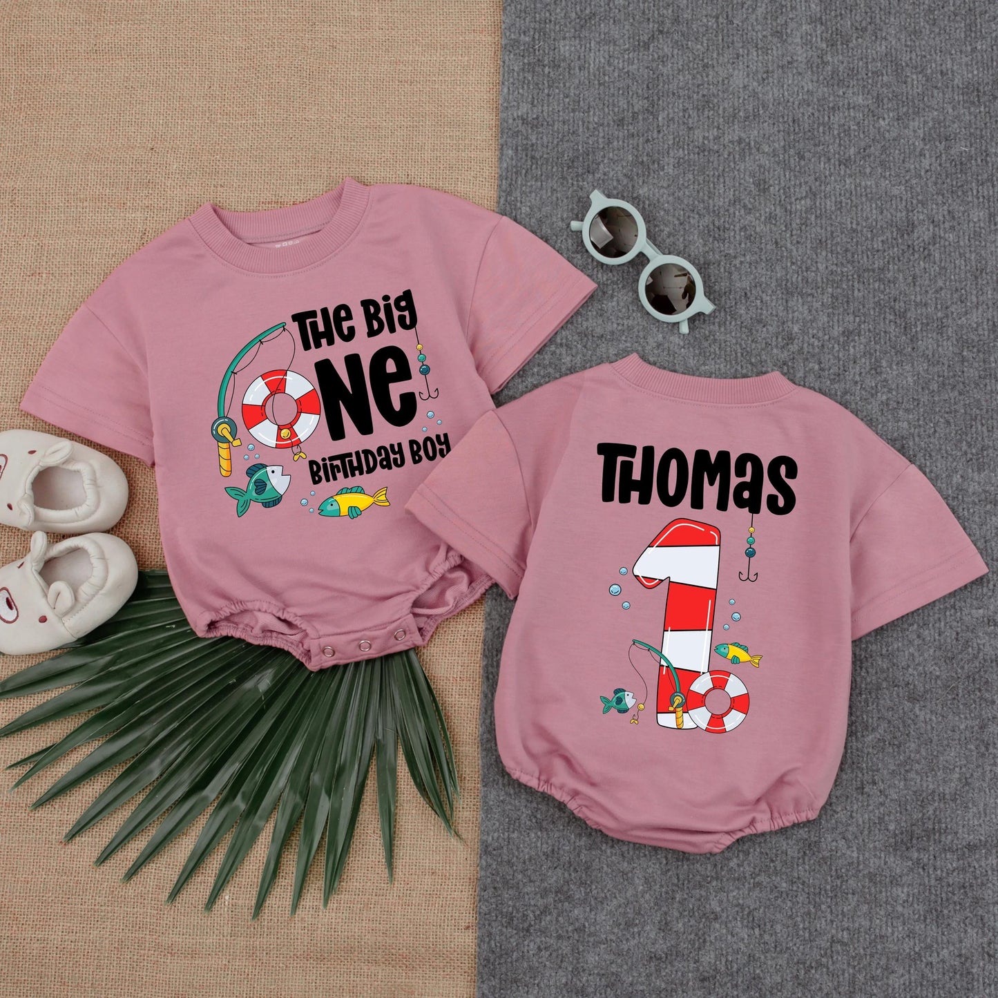 Big One Fishing Boy 1st Birthday Bubble Romper - First Birthday Outfit for Boy, Nautical Theme, Summer Baby Gift