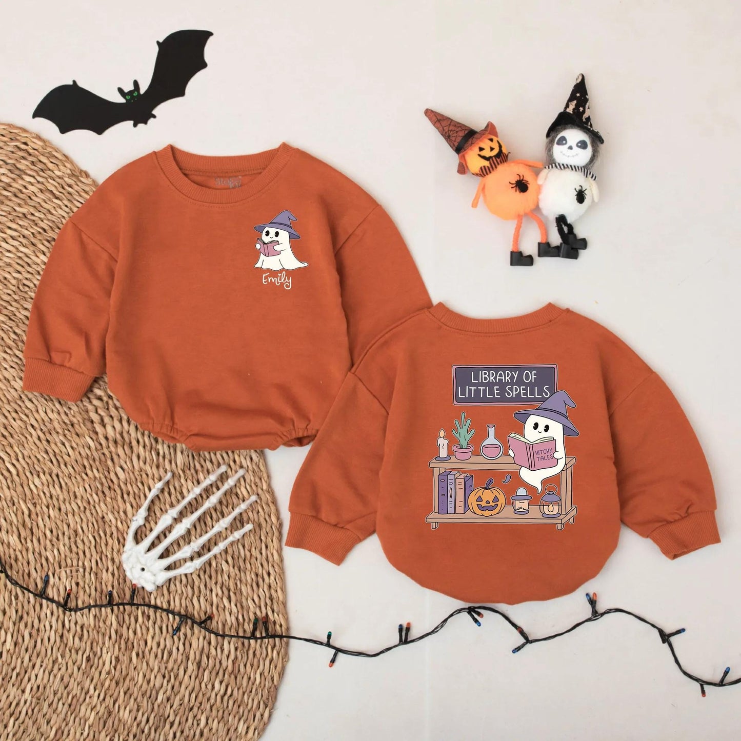 Ghost Reading Baby Romper Personalized Halloween Outfit for Book Loving Babies Custom Name Gift