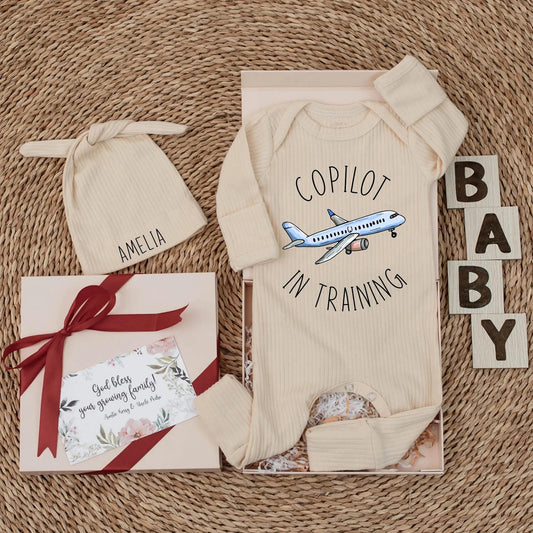 Future Pilot Copilot In Training Baby Bodysuit Cute Airplane Newborn Romper Daddy's Copilot Baby Shower Gift