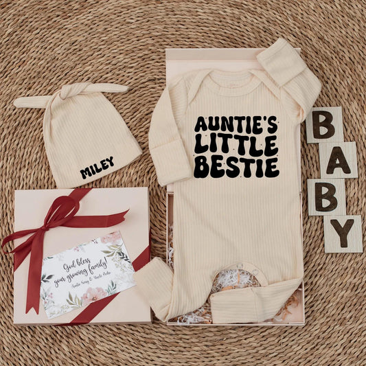 Auntie's Little Bestie Baby Bodysuit Cute Newborn Outfit Funny Aunt Gift for Niece Nephew Personalized Romper